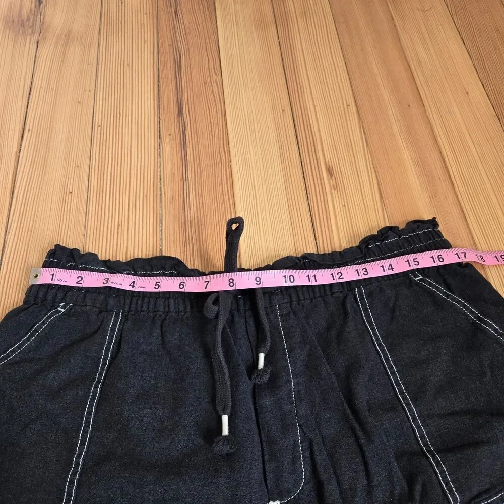 Anthropologie Black Linen Blend Shorts Size L High Rise Bohemian Summer Beach